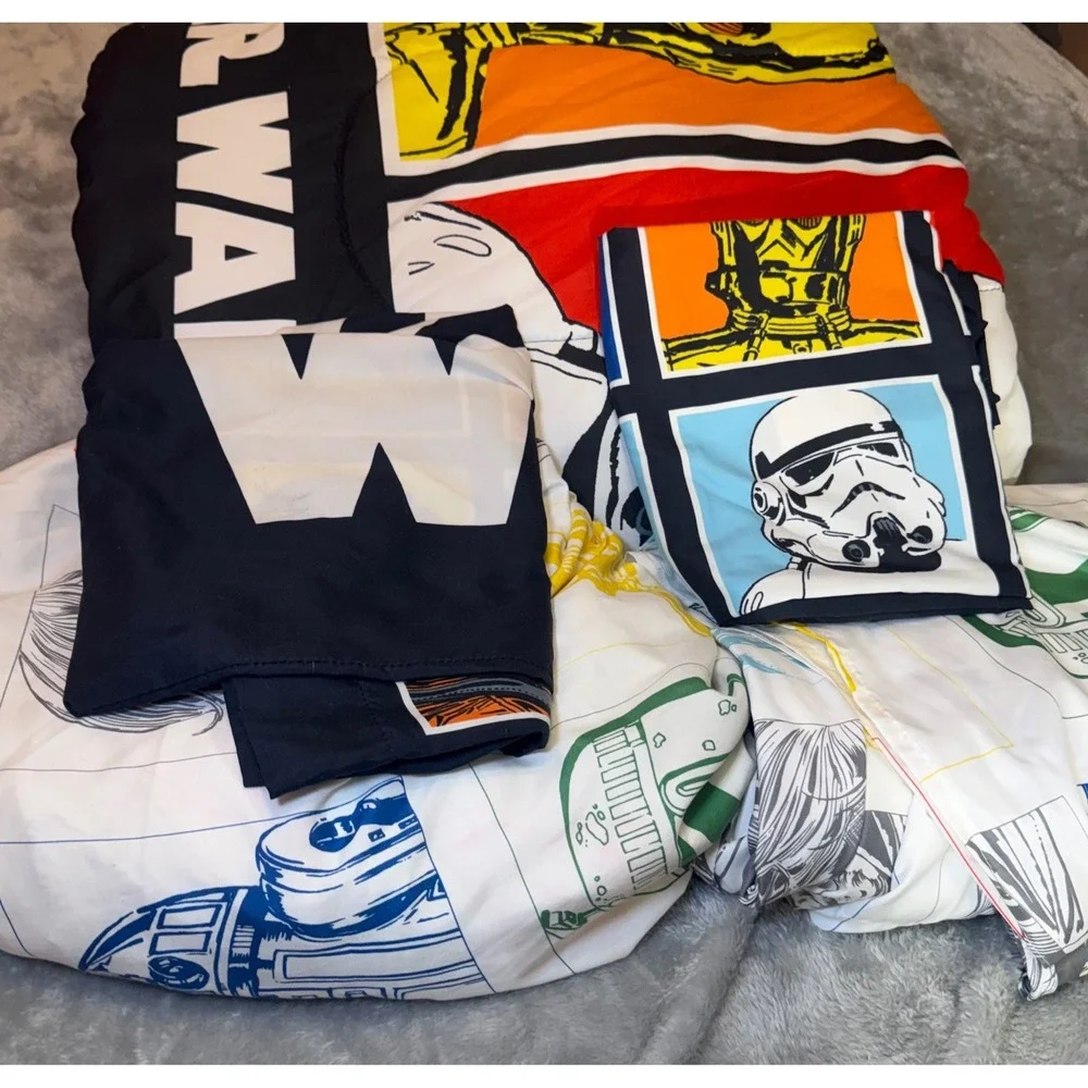 Star Wars Bedding Set Queen Reversible Comforter Flat Fitted Sheets 2 Pillowcase